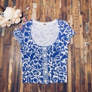 Free People Blue and White Angora Cardigan XS